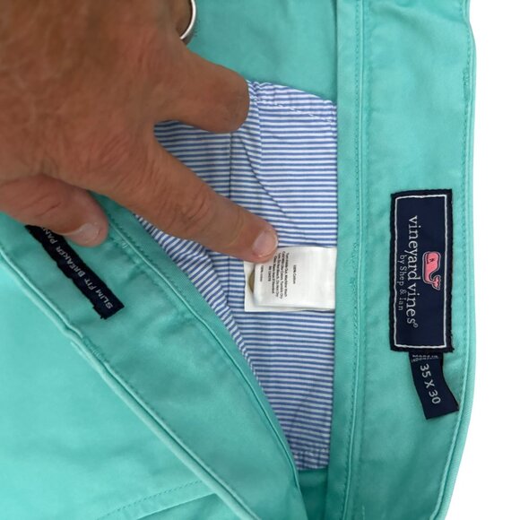 Vineyard Vines Slim Fit Breaker Pants Size 35x 30 Flat Front Aqua Blue - Picture 5 of 6